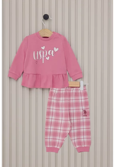 Памучна блуза и панталон - 2 части - Бял/Пастелнорозов