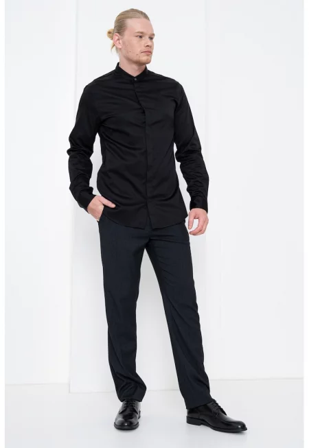 Памучна риза с яка Henley - Черен