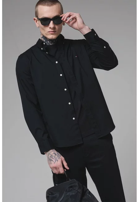 Памучна риза със свободна кройка - Черен