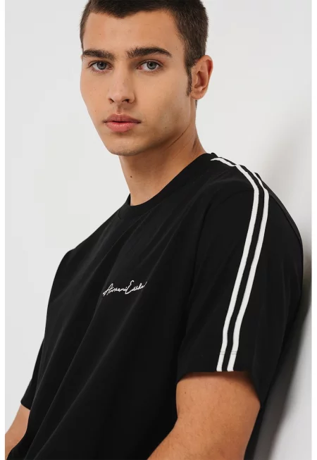 Памучна тениска с овално деколте - Черен/Бял