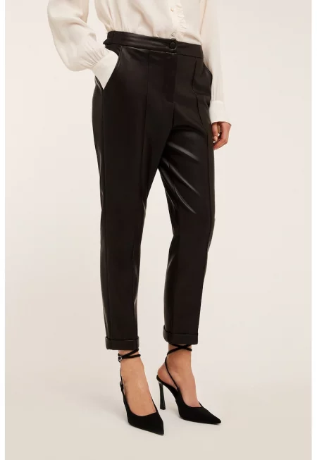 Панталон капри от еко кожа - Избеляло черно