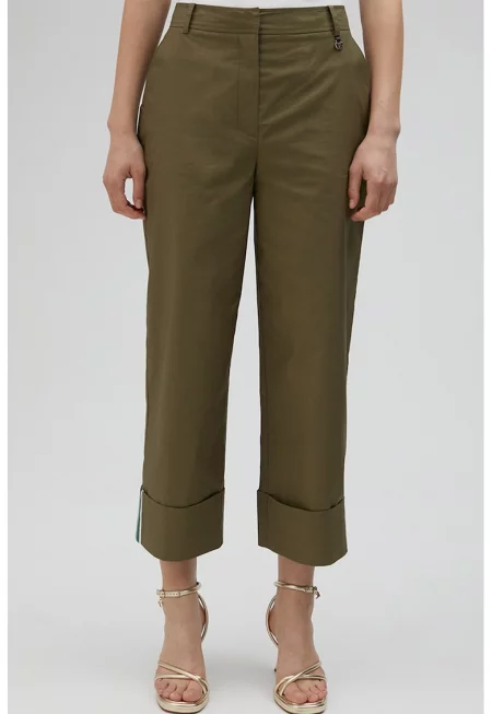 Панталон над глезена с висока талия - Маслинено зелено