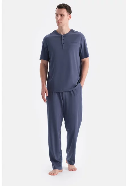 Пижама с модал и памук - Прашно синьо