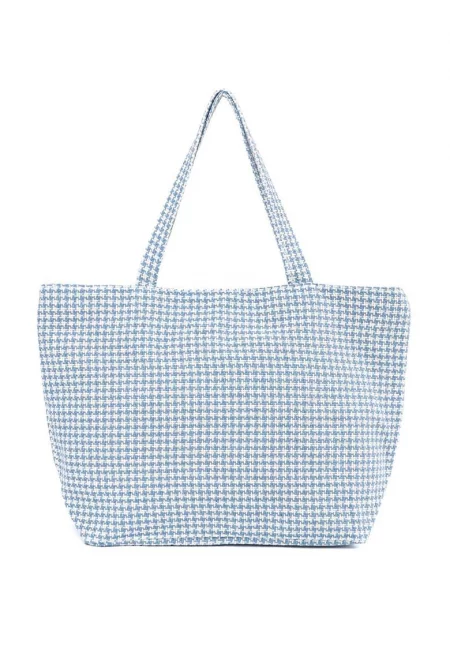 Плажна чанта на синьо-бели карета