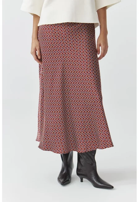 Пола с принт - Бордо/Бежов/Син