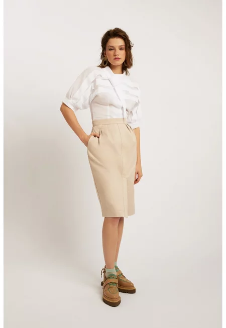 Пола тип молив с предна цепка - Бежов