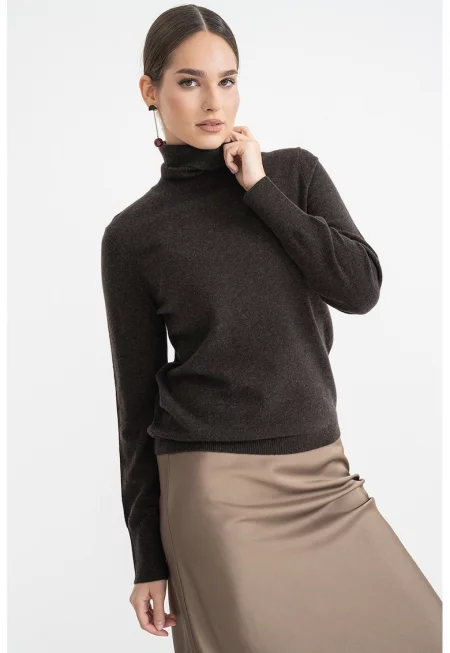 Поло от мериносова вълна - Тъмнокафяв