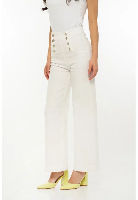 Прави дънки с висока талия и копчета - Мръснобял