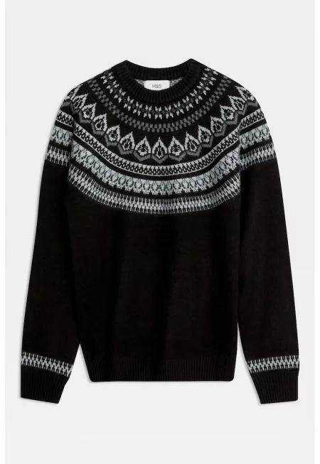 Пуловер с овално деколте с принт