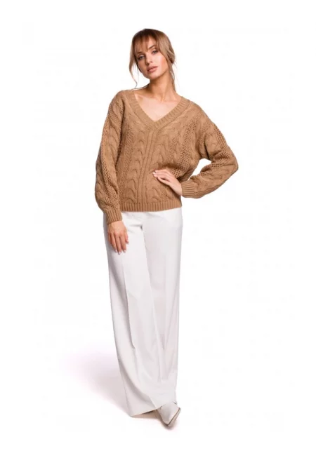 Пуловер  V-образно деколте - Акрил - Полиамид - Бежов