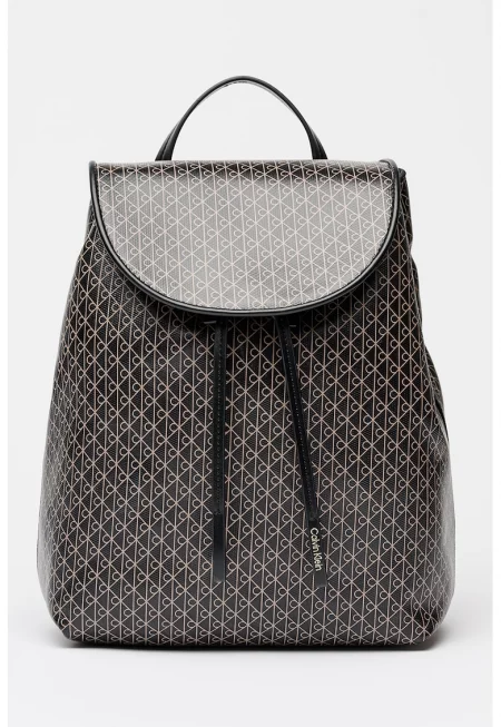 Раница от еко кожа с монограм - Черен/Светло кафяво