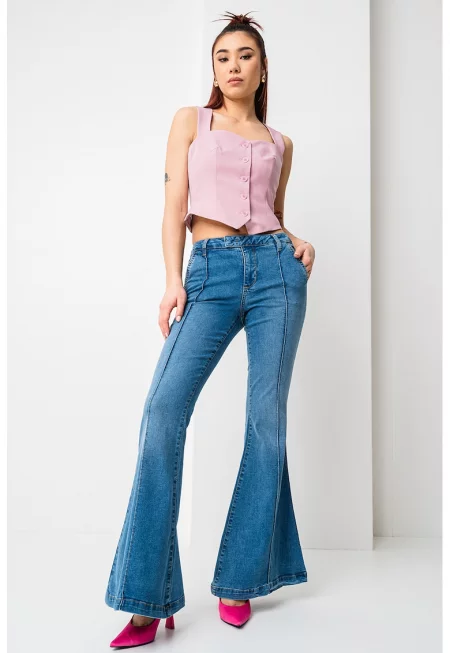 Разкроени дънки със средна талия - Син