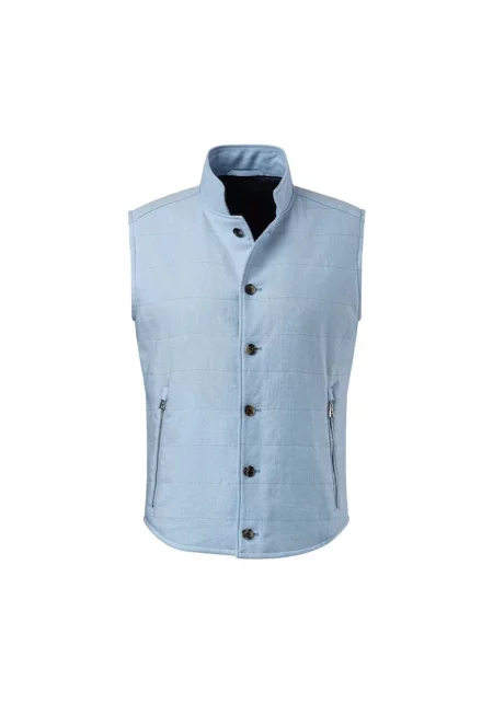 Редовен елек с предни джобове и закопчаване с копчета - Светлосин