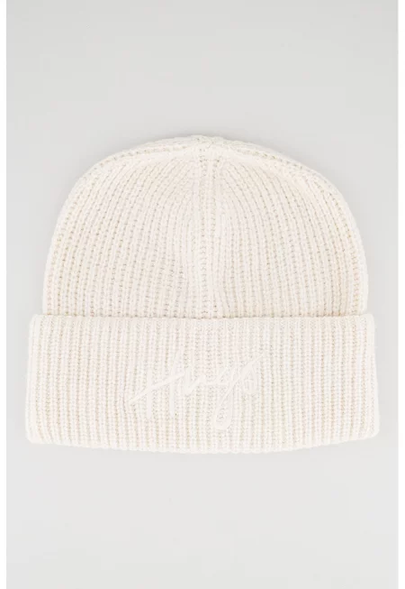 Рипсена шапка с вълна - Крем/Светло бежово