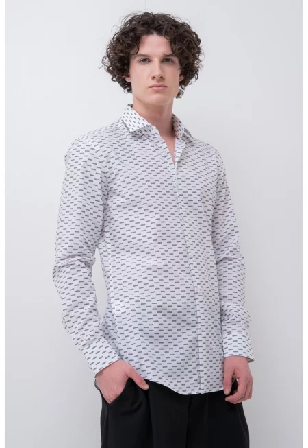 Риза Keno с дълги ръкави и десен - Бял/Черен