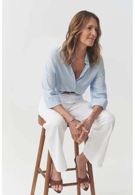 Риза с паднали ръкави - Пастелносин