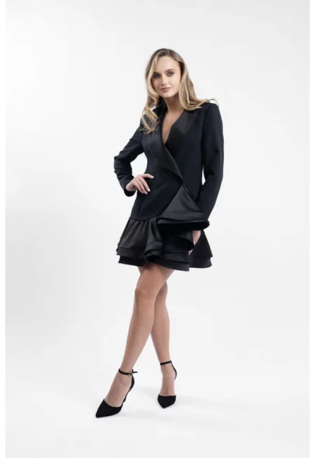 Rochie tip sacou cu volane structurate - Черен