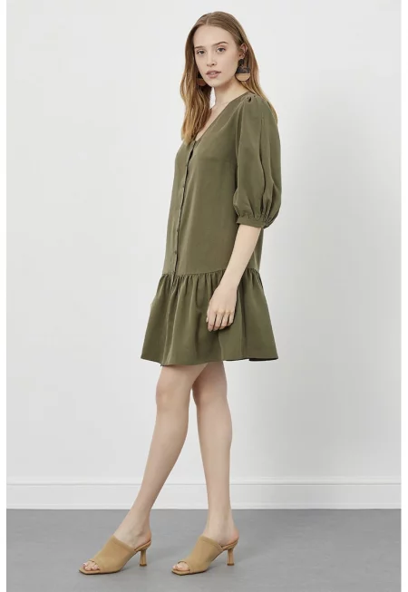 Рокля с 3/4 ръкави - Каки