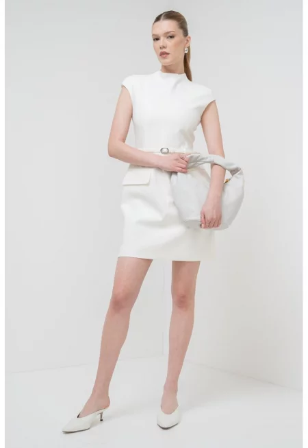 Рокля с полуръкави - Мръснобял