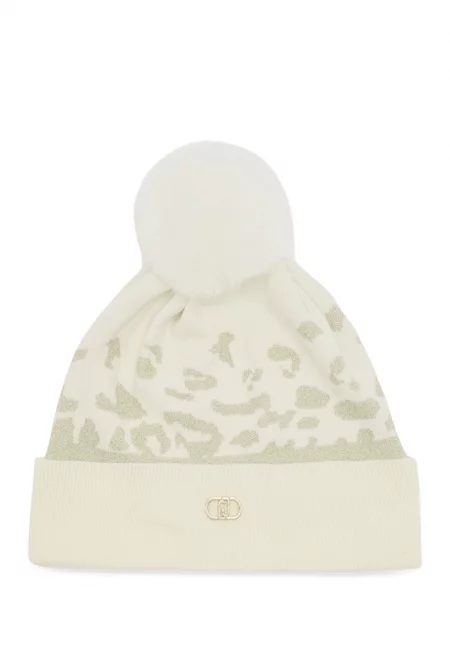 Шапка с бляскави детайли - Бял/Крем