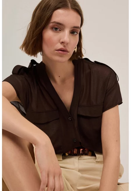 Шпиц риза с къси ръкави - Тъмнокафяв