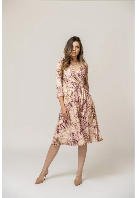 Шпиц рокля Anisia с десен - Тъмновиолетов/Бледо розово/Синапено жълто