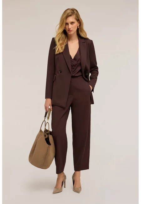 Скъсен панталон с висока талия - Тъмнокафяв