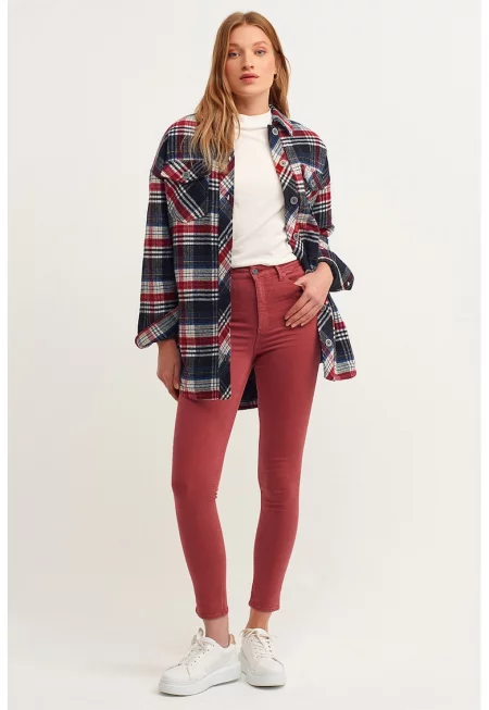 Скини дънки Venice с висока талия - Светло червено