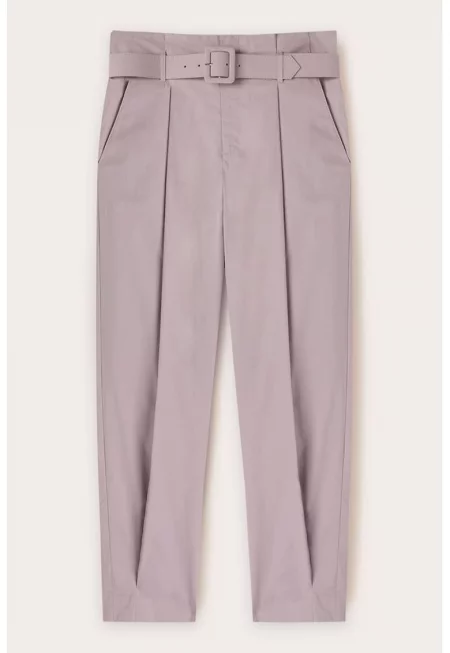 Скосен панталон над глезена с басти - Бледа лила