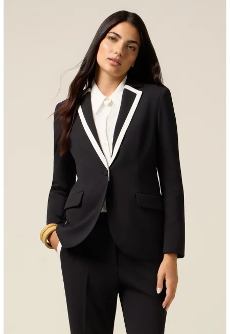 Слим сако с контрастен кант - Бял/Черен