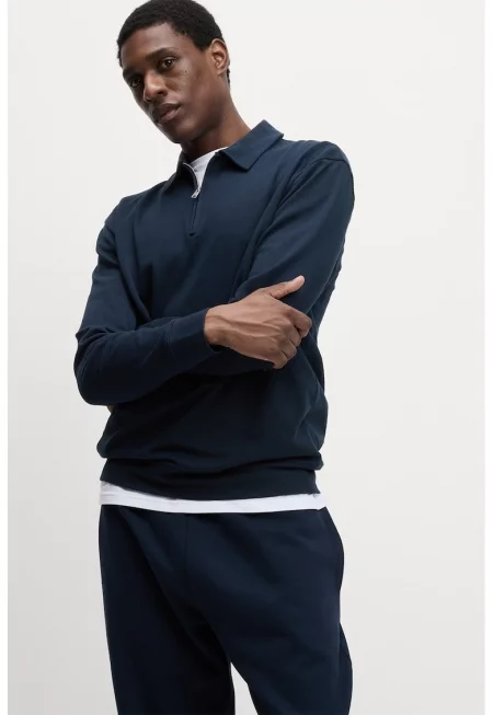 Суитшърт с лиосел и къс цип - Тъмносин