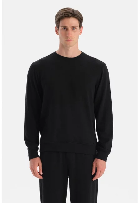 Суитшърт с овално деколте - Черен -