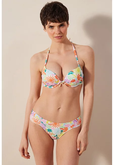 Сутиен с повдигащ ефект и фигурален принт - Бял/Оранжев/Тюркоаз