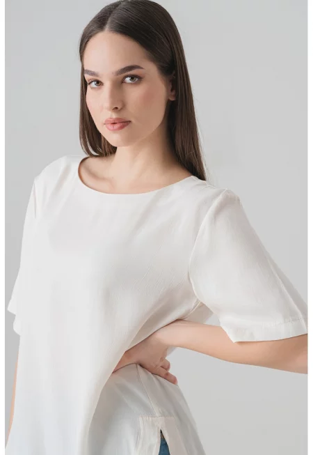 Свободна блуза с памук - Слонова кост