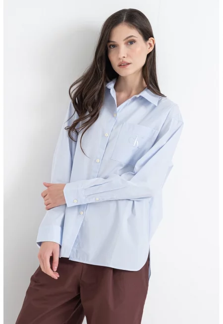 Свободна риза с джоб на гърдите - Ледено синьо