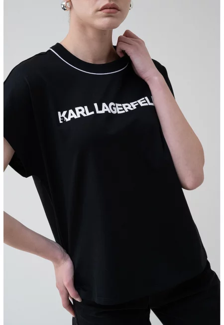 Тениска от органичен памук с ръкави тип кимоно - Бял/Избеляло черно