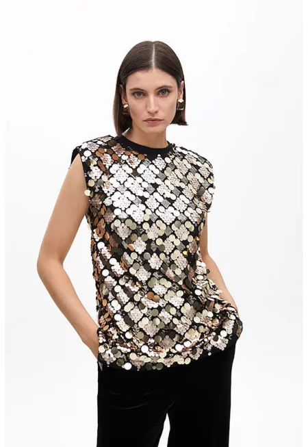 Тениска с пайети - Златист/Черен