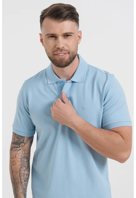 Тениска с яка - Пастелносин