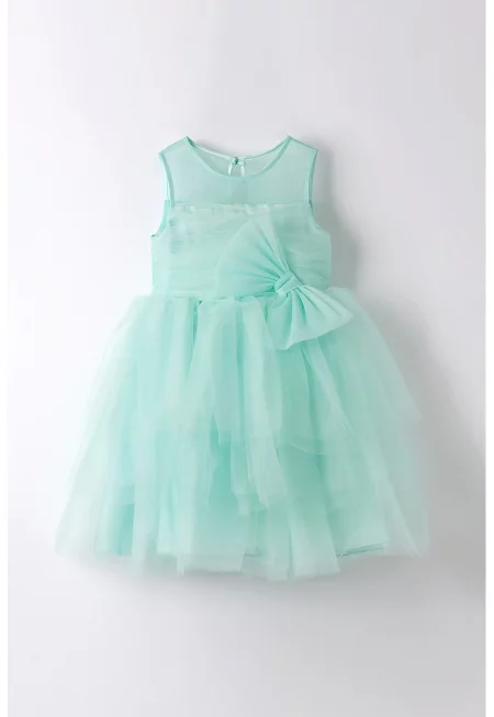 Тюлена рокля с панделка - Аквамарин синьо