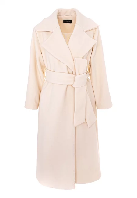 Вълнено палто с уголемена раздвоена яка