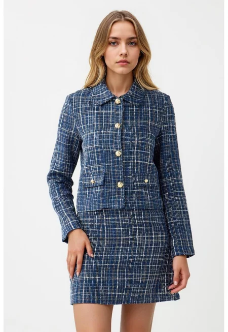 Яке от туид с копчета - Бял/Тъмносин