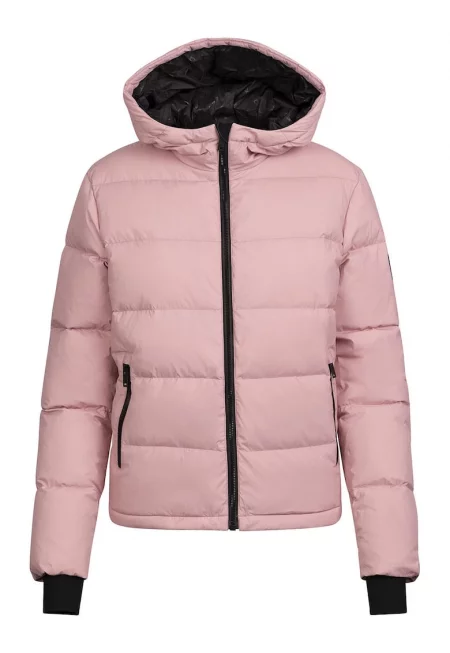 Зимно яке с качулка и цип - Розова сьомга