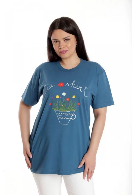 888141921-Дамска блуза - синя с рисунки