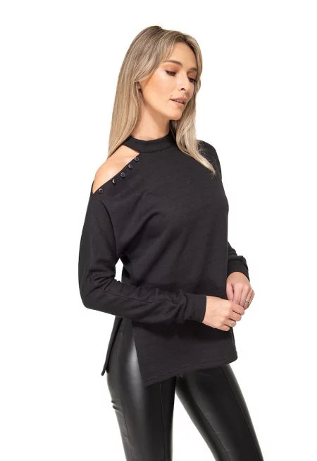 Блуза Matia с вълна с отвор - Черен