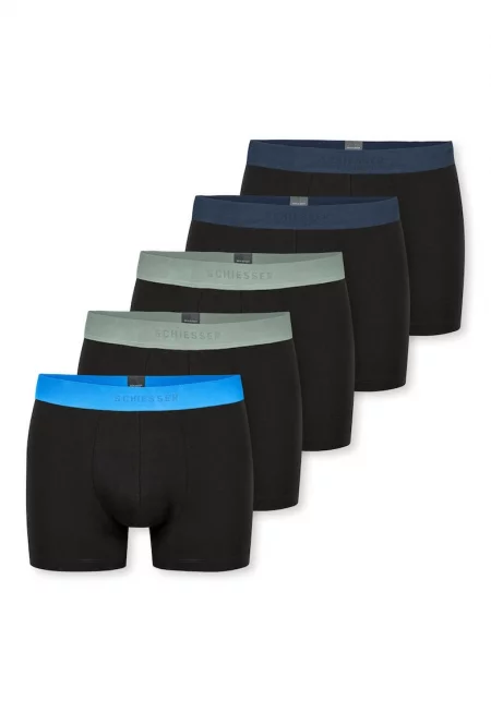 Боксерки с контрастна талия - 5 чифта - Зелен/Черен/Син