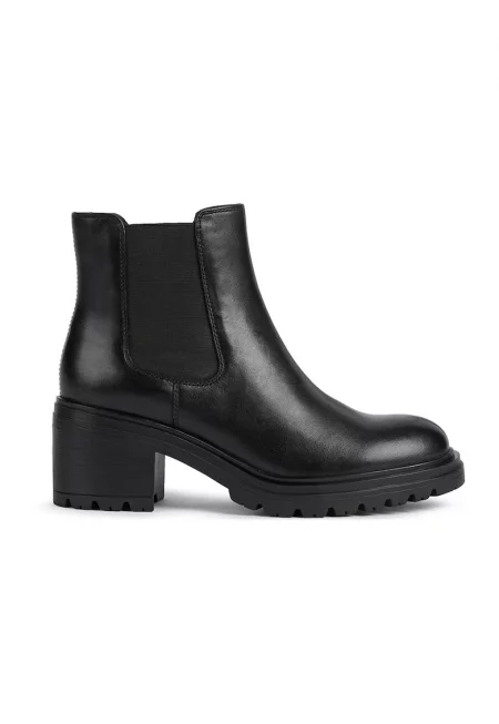 Боти Damiana от кожа и текстил с масивен ток - Черен