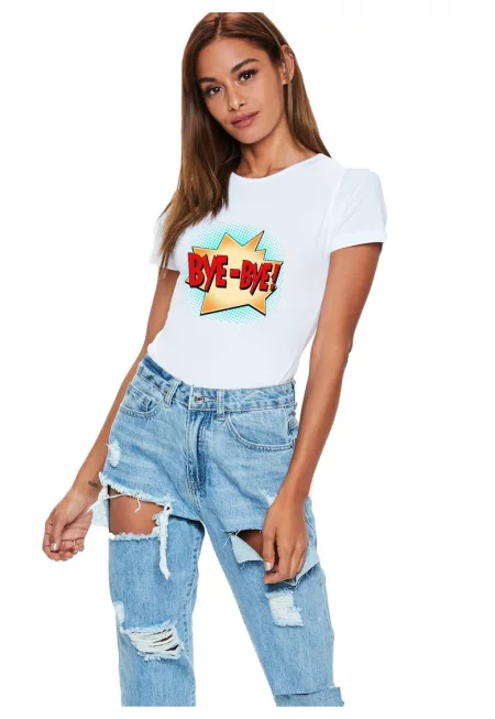 Бяла дамска тениска - Bye Bye