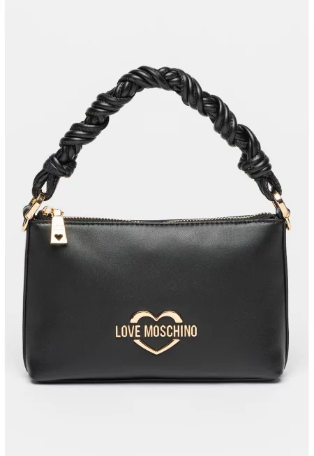 Чанта през рамо с цип и лого - Черен