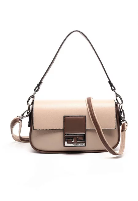 Чанта за рамо от еко кожа - Тъмнокафяв/Тъмнобежово