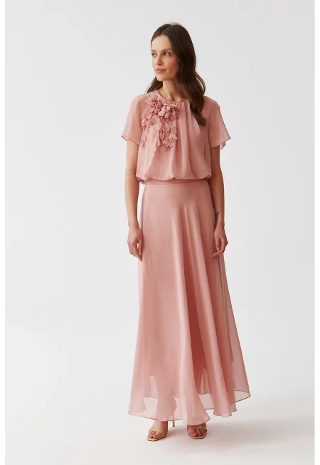 Дълга ефирна рокля - Розово